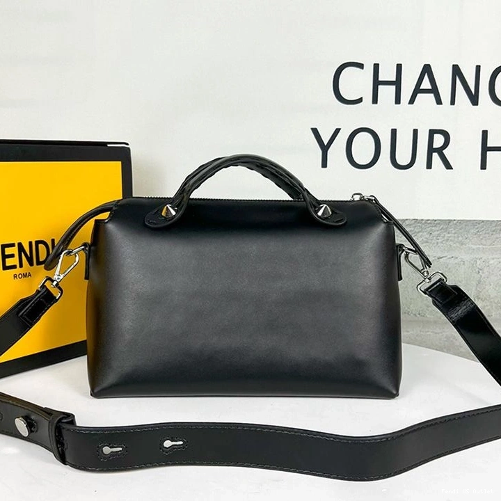 Cheap HOT ROMA Leather By Calf Way The Medium In Boston Black Bag Logo Fendi 0714